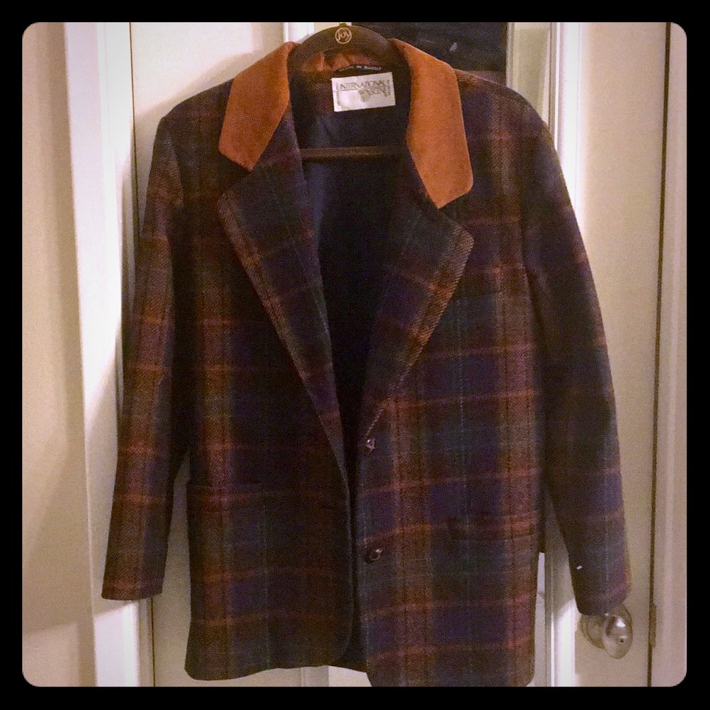 Pendleton Multicolor Plaid Blazer with Tan Collar